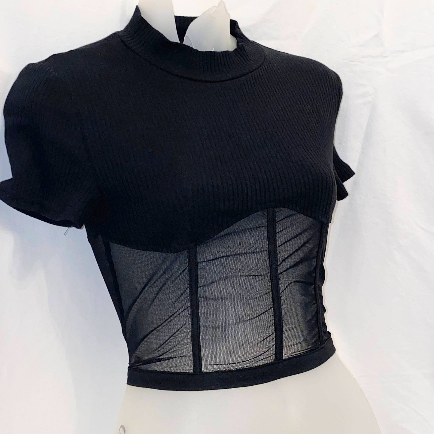 Small Black Mesh Corset Crop Top