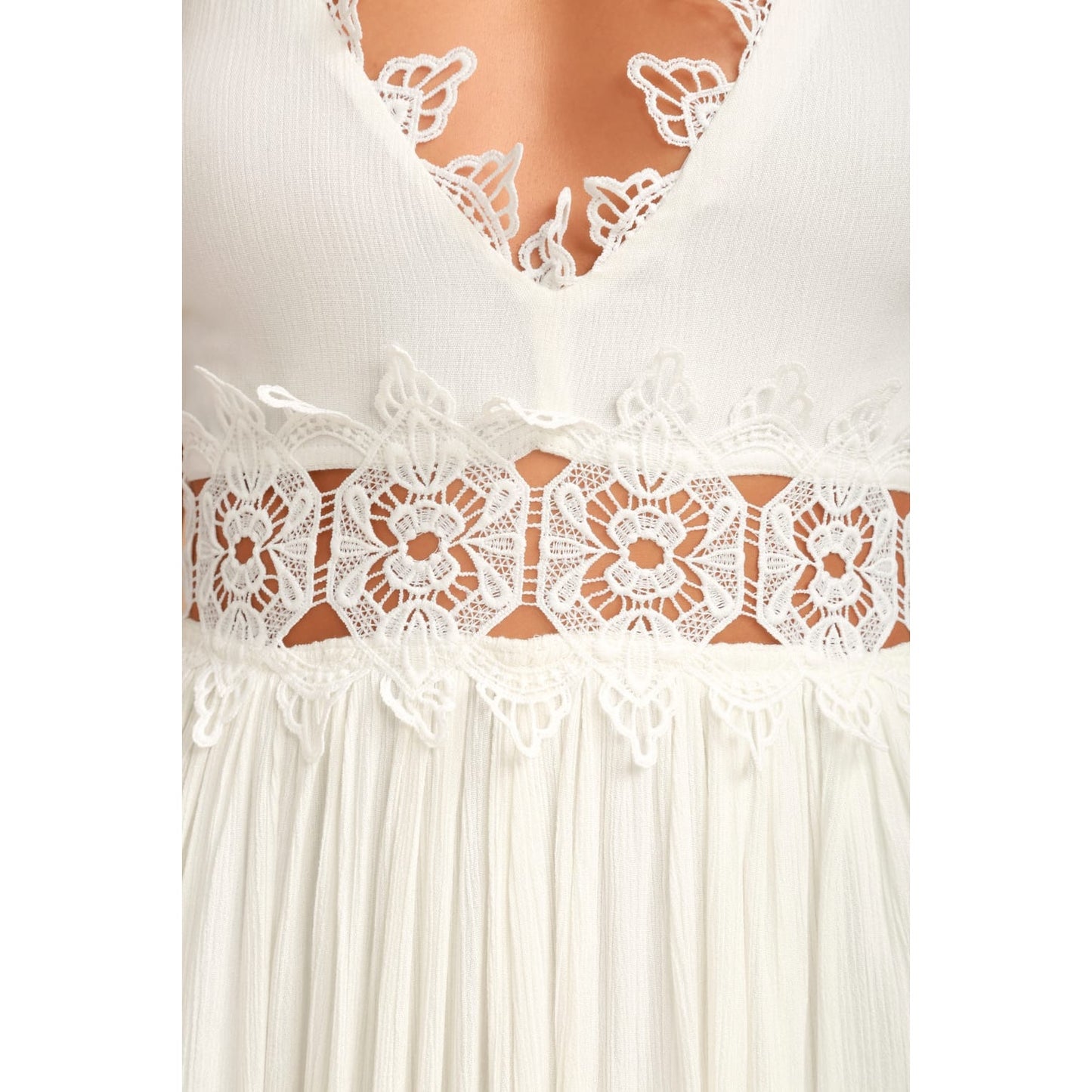 Small Lulu's Ivory White Long Lace Dress Sleeveless Maxi Flowy Wedding