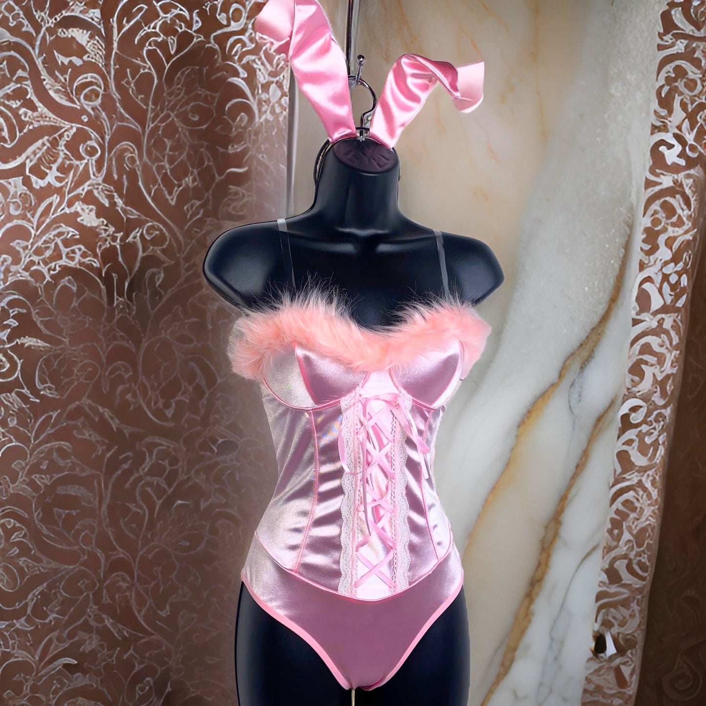 Silky Pink Feather Bunny Costume