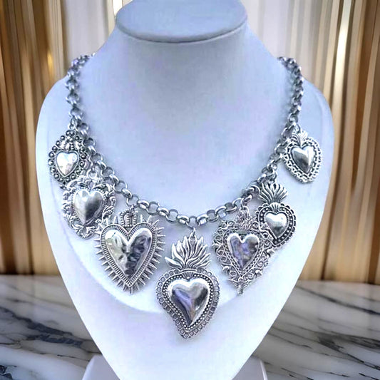 Silver Corazon Sagrado Charm Necklace