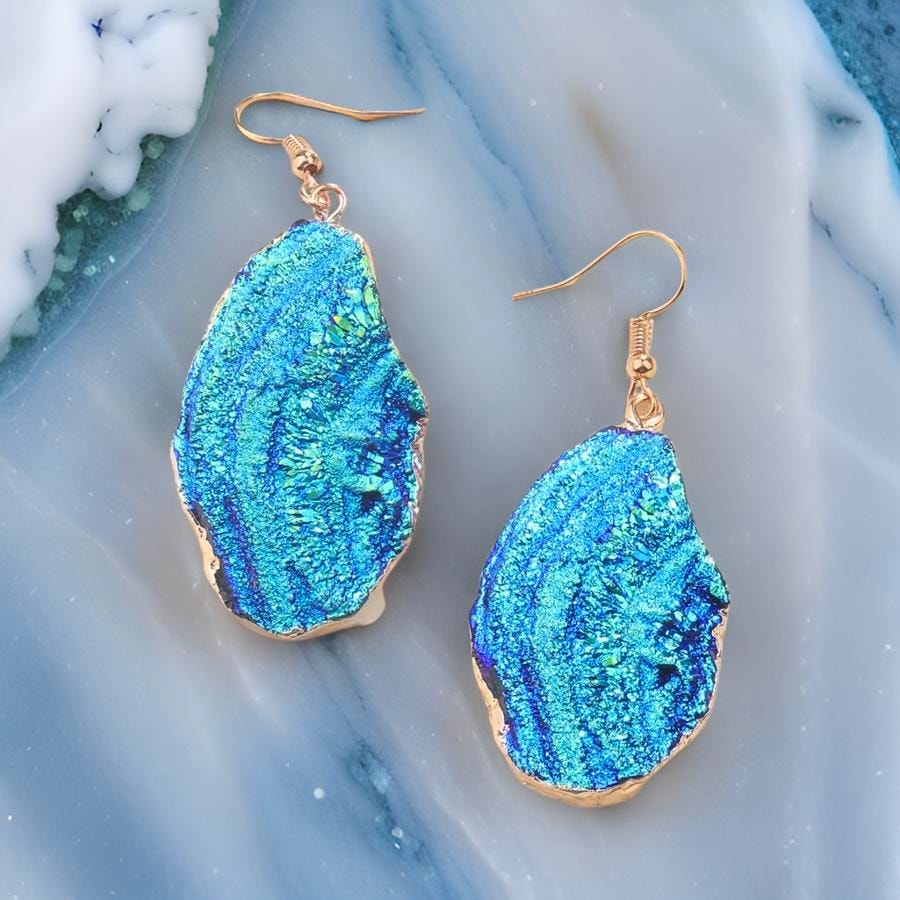 Mermaid Aura Geode Earrings