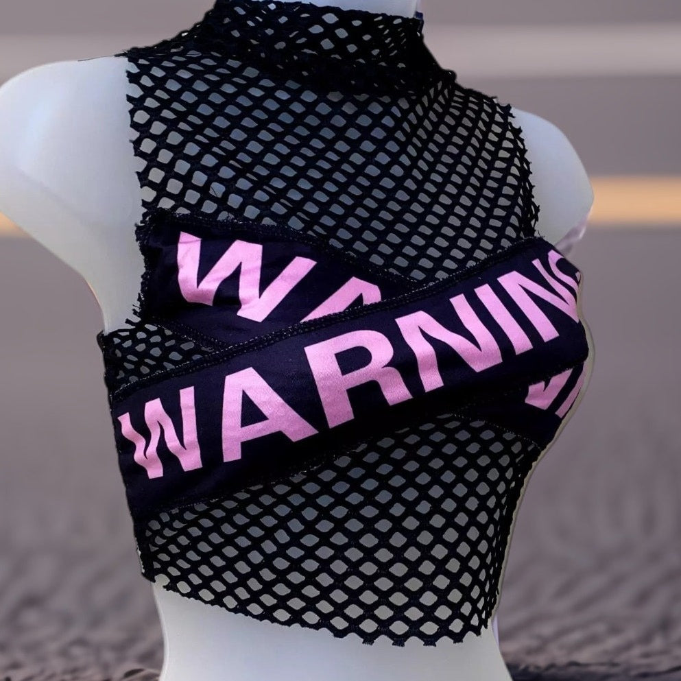 Pink Warning Mesh Crop