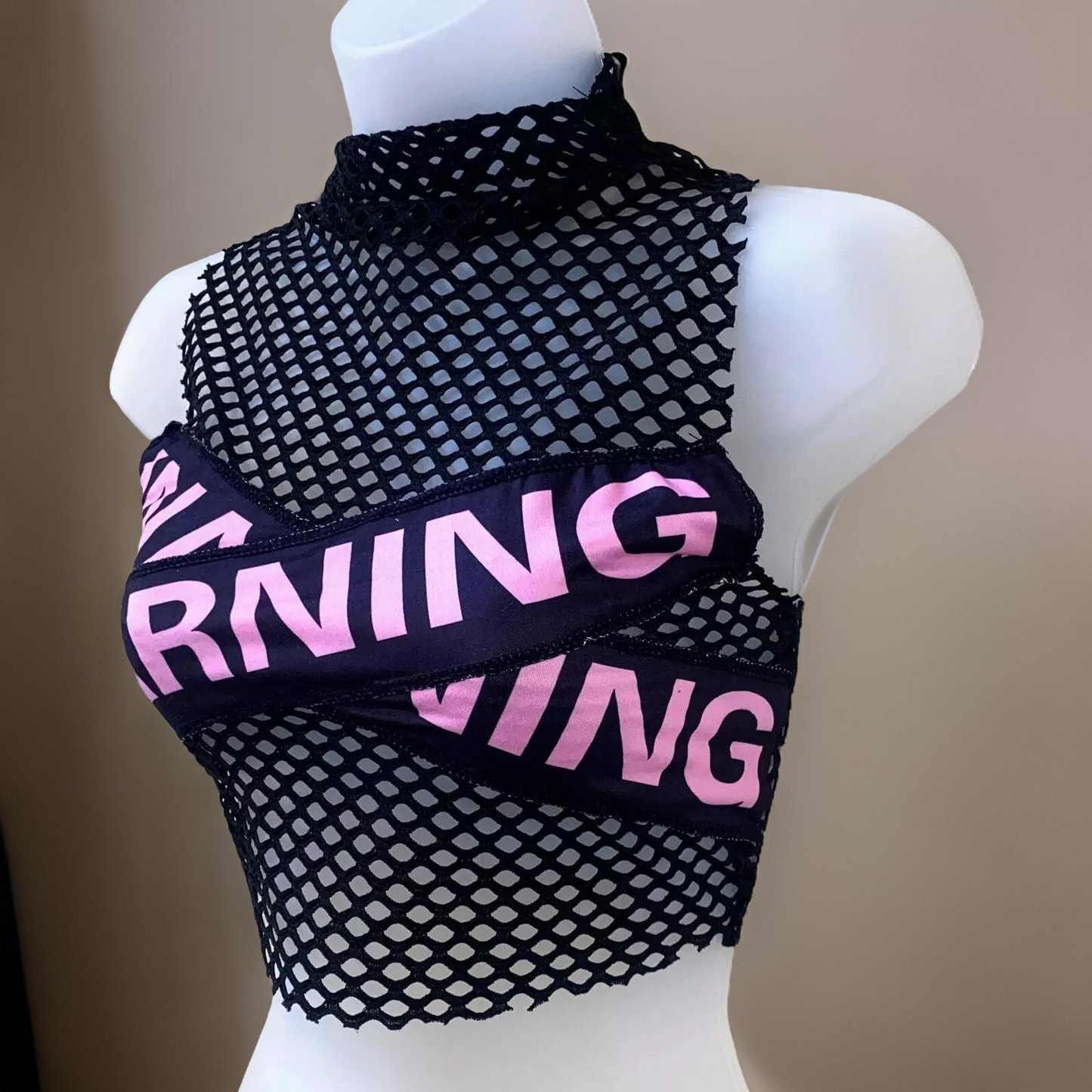 Pink Warning Mesh Crop