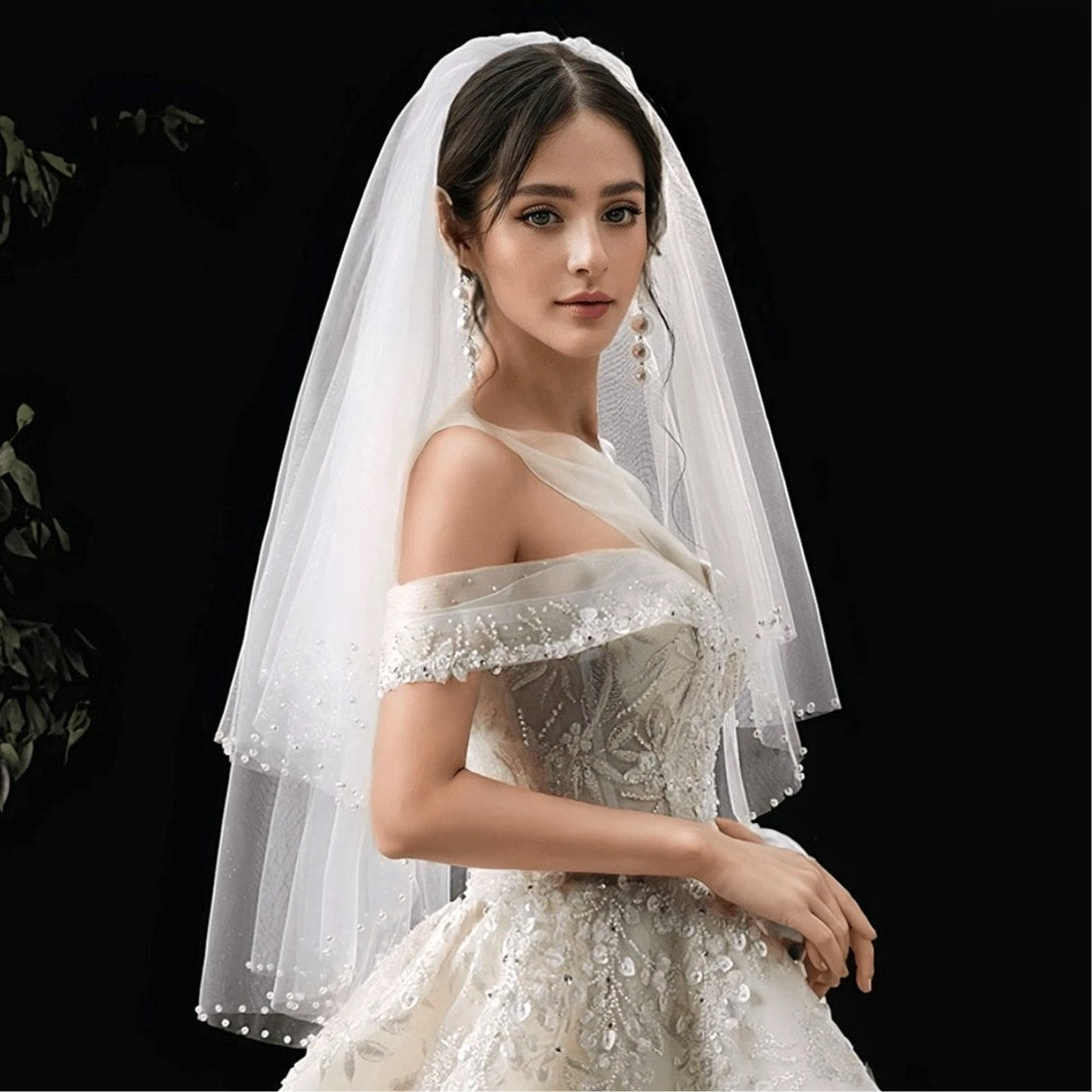 Pearl Garden Pearl Edge 2 Tier Wedding Veil - 29 inch