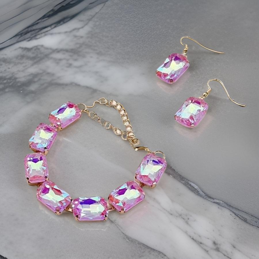 3 Pc Pink Crystal Iridescent Jewel Set