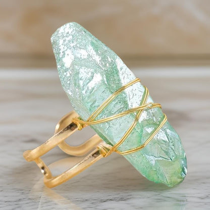 Green Quartz Crystal Ring