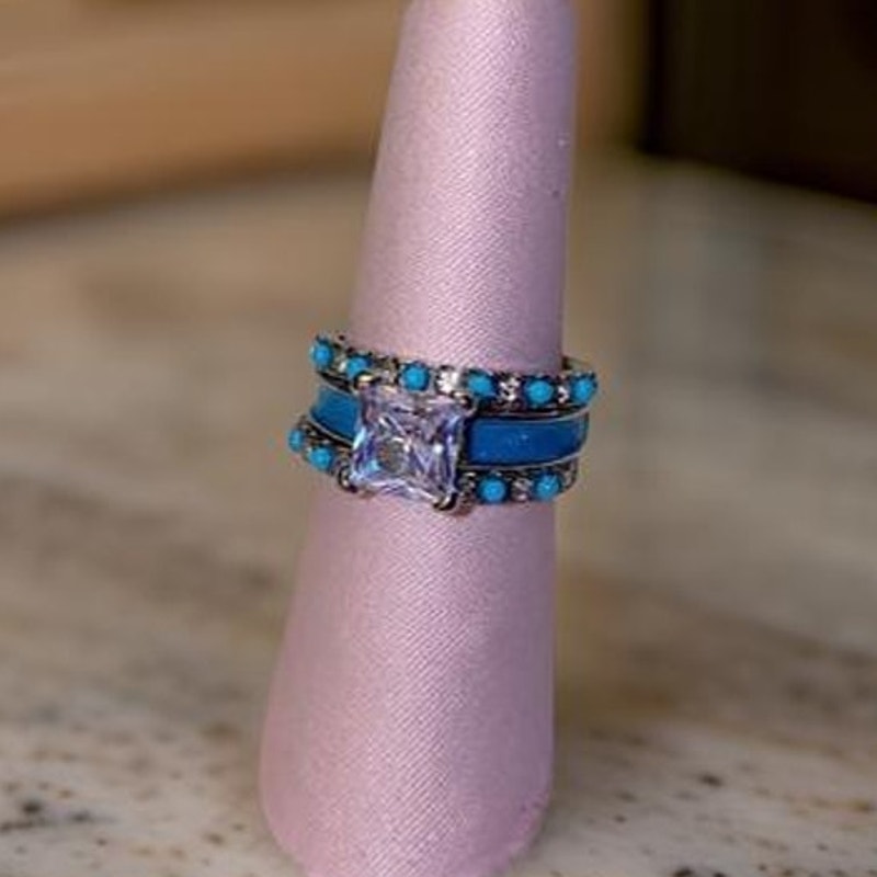 3-ring Silver Turquoise Solitaire Band