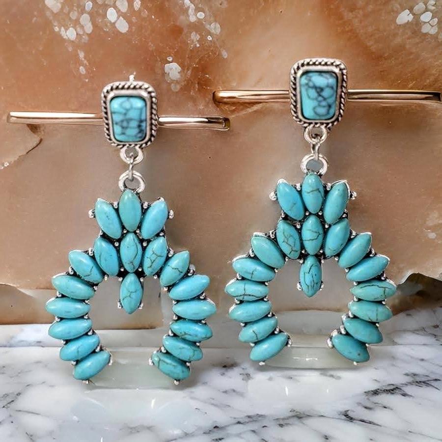 Turquoise Beaded Stone Dangle Earrings