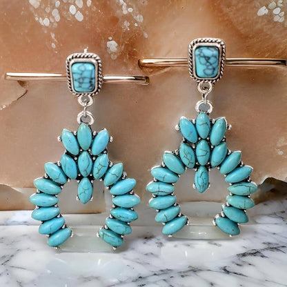 Turquoise Beaded Stone Dangle Earrings