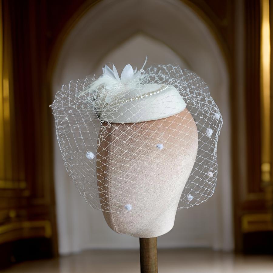 Vintage Style Ivory Pearl Birdcage Hat