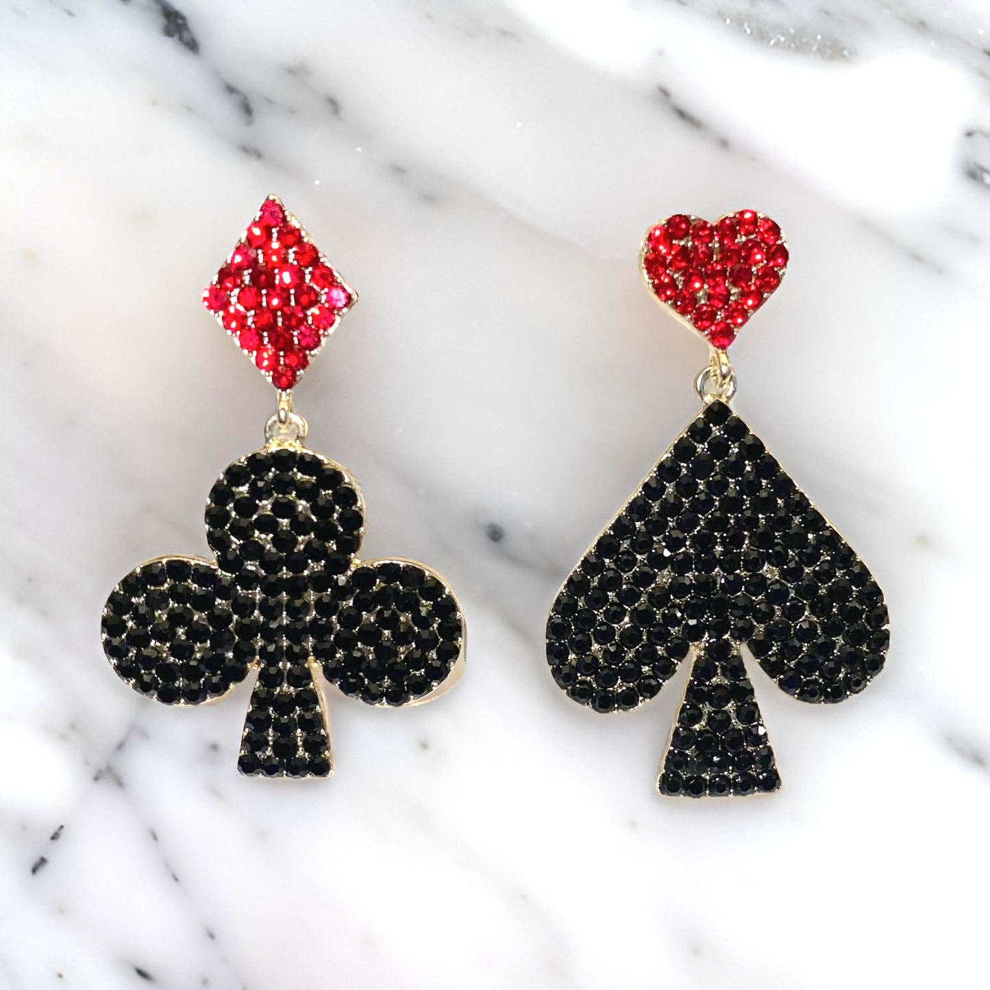 Clovers and Spades Rhinestone Suit Earrings