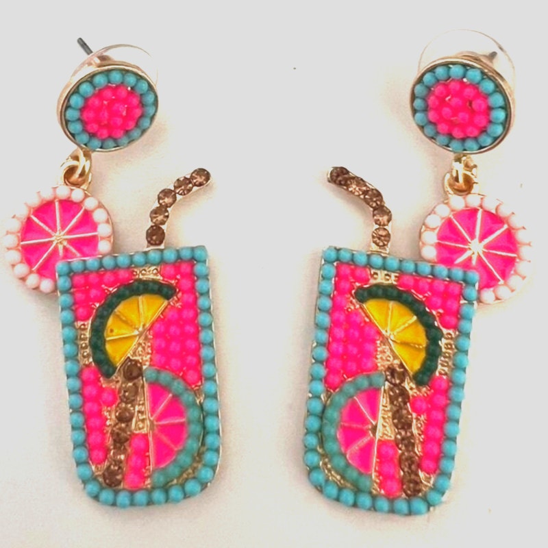 Beaded Drink Cocktail Earrings