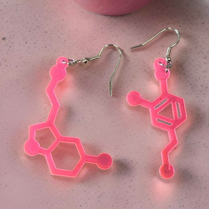 Dopamine Molecule Dangle Earrings - Pink