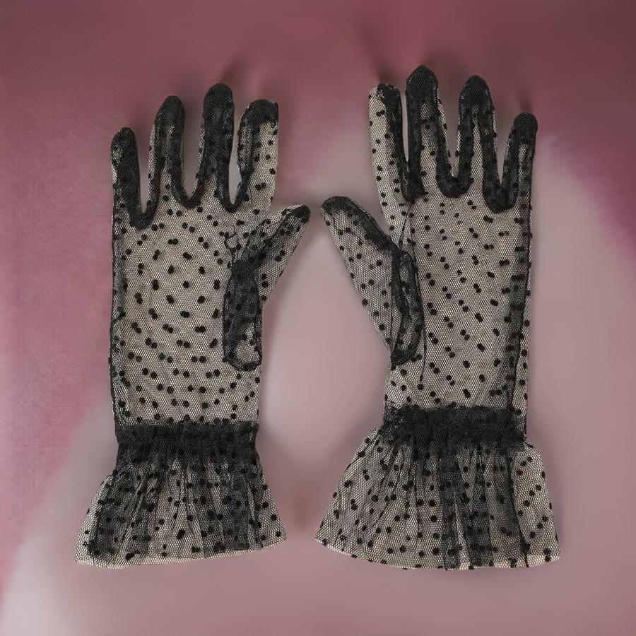 Black Retro Mesh Polka Dot Bridal Gloves