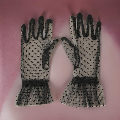 Black Retro Mesh Polka Dot Bridal Gloves