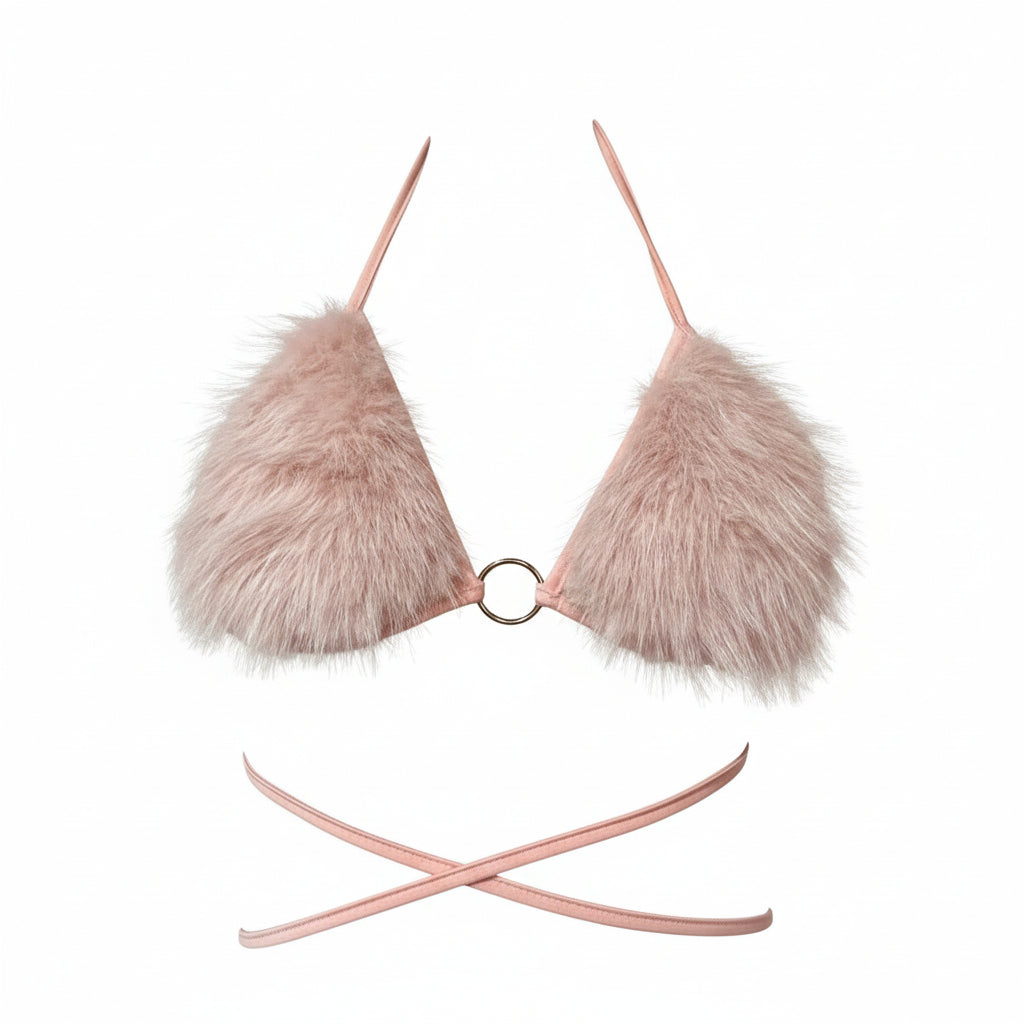 Pink Vegan Fur Fuzzy Bra Top