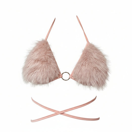 Pink Vegan Fur Fuzzy Bra Top