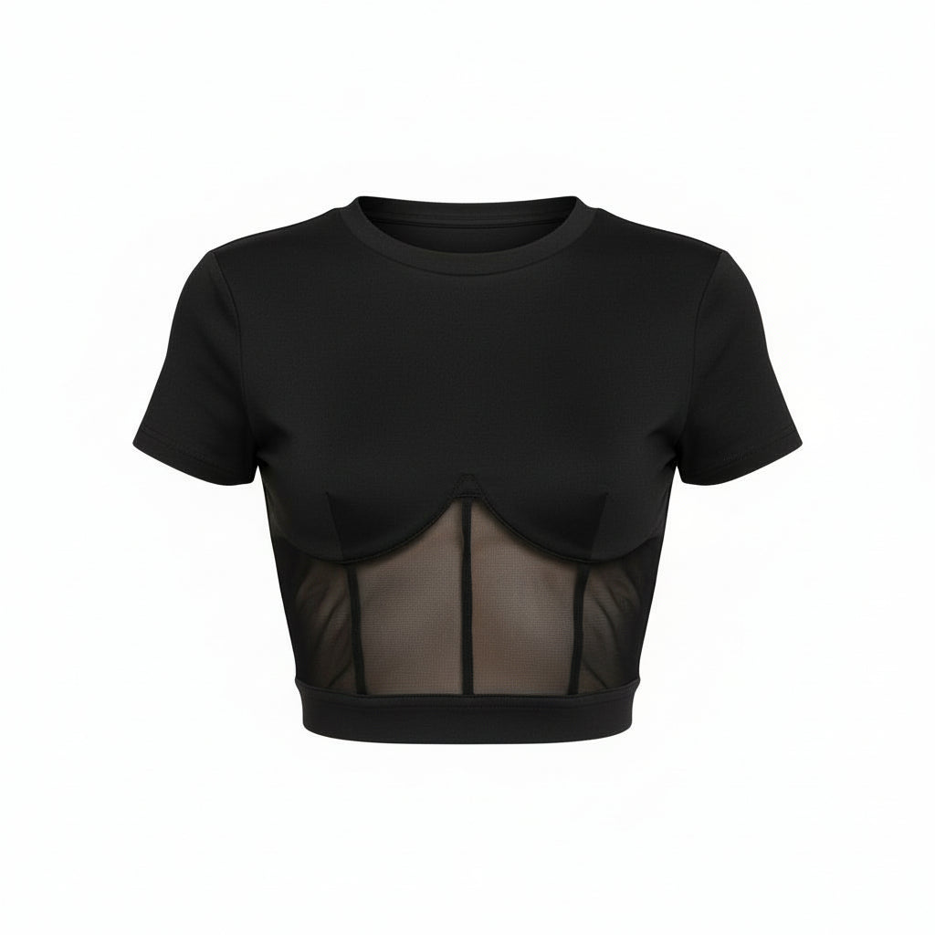 Small Black Mesh Corset Crop Top