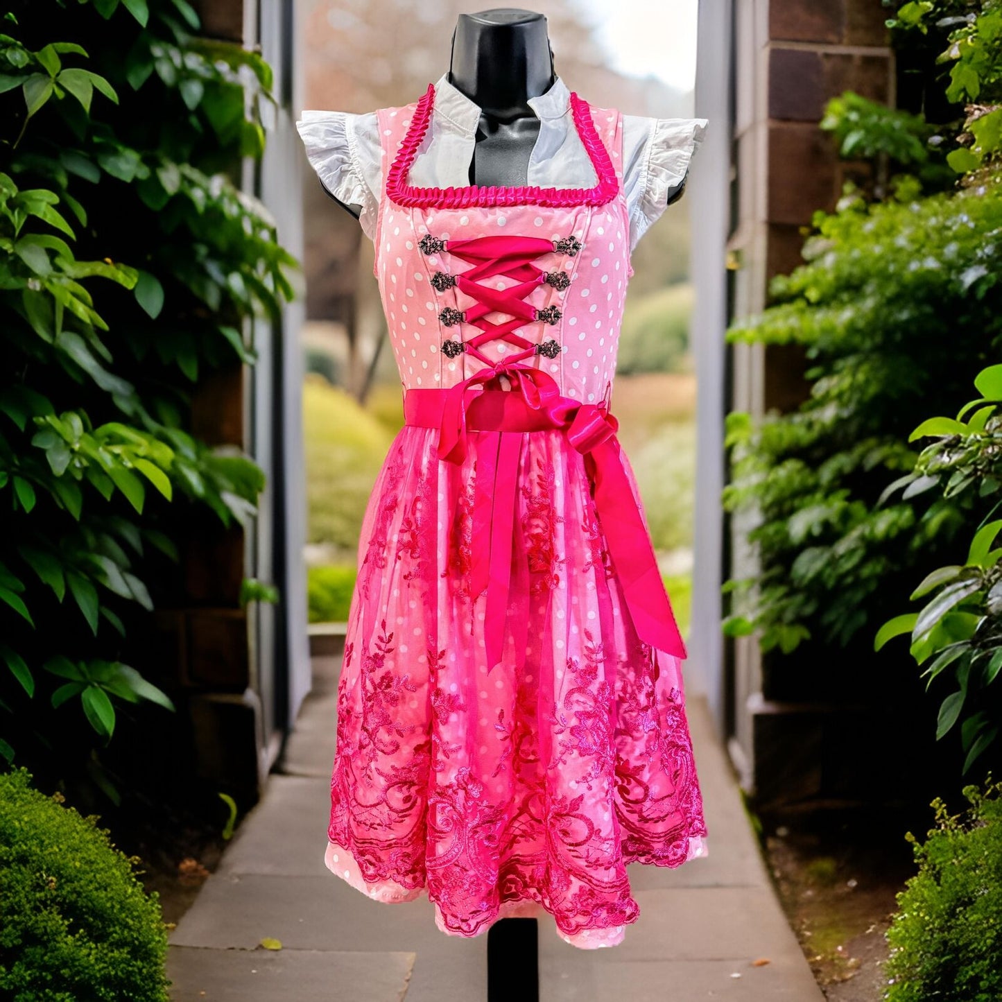 Hot Pink Lace Dirndl Dress Celine