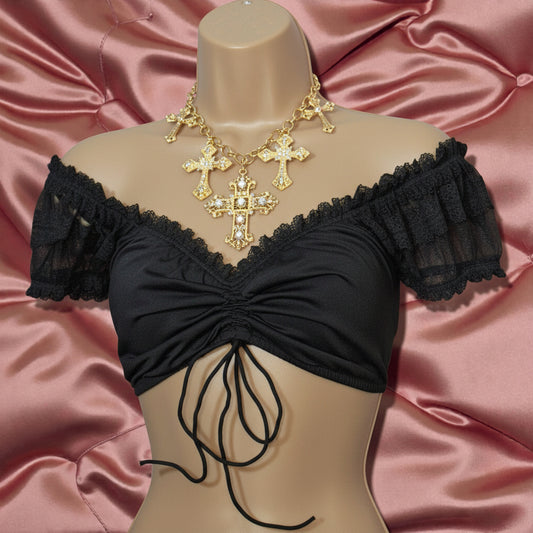 Amelia Ruched Off Shoulder Dirndl Blouse - Black