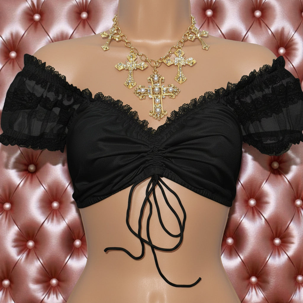 Amelia Ruched Off Shoulder Dirndl Blouse - Black