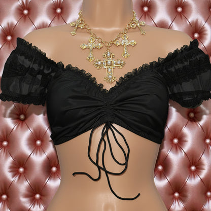 Amelia Ruched Off Shoulder Dirndl Blouse - Black