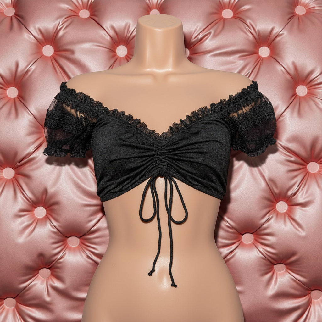 Amelia Ruched Off Shoulder Dirndl Blouse - Black