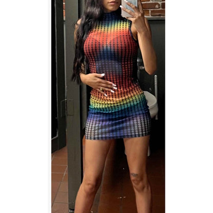 Mesh Rainbow Heatmap Mini Dress