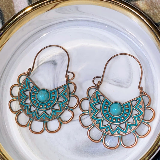 Turquoise Bronze Hoops