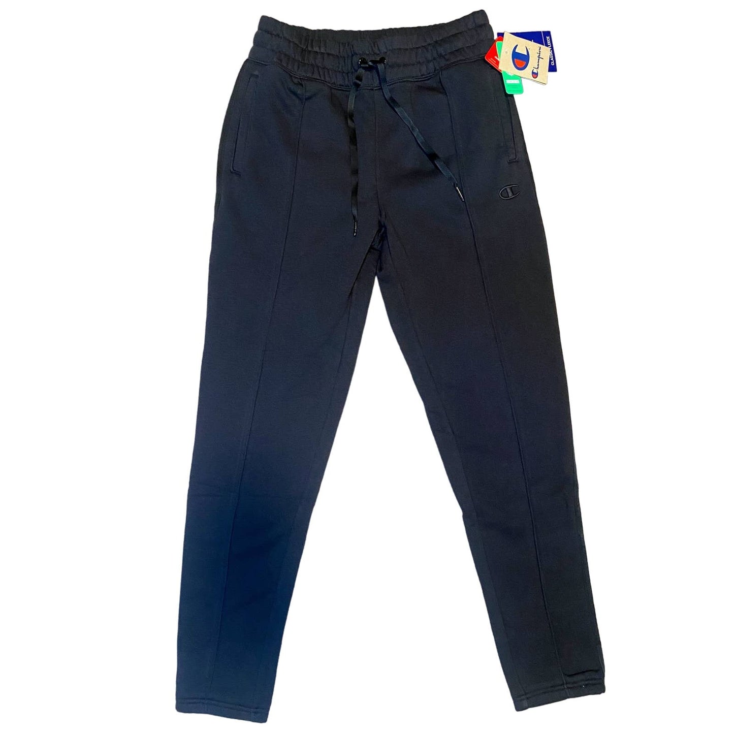 Small Black Champion Classic Fleece Joggers Tape Side Stripe Logo Pants