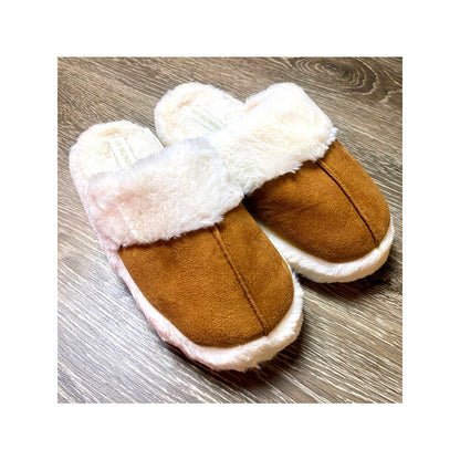 7-8 Vegan Suede Brown Flatform Platform Shearling Slippers