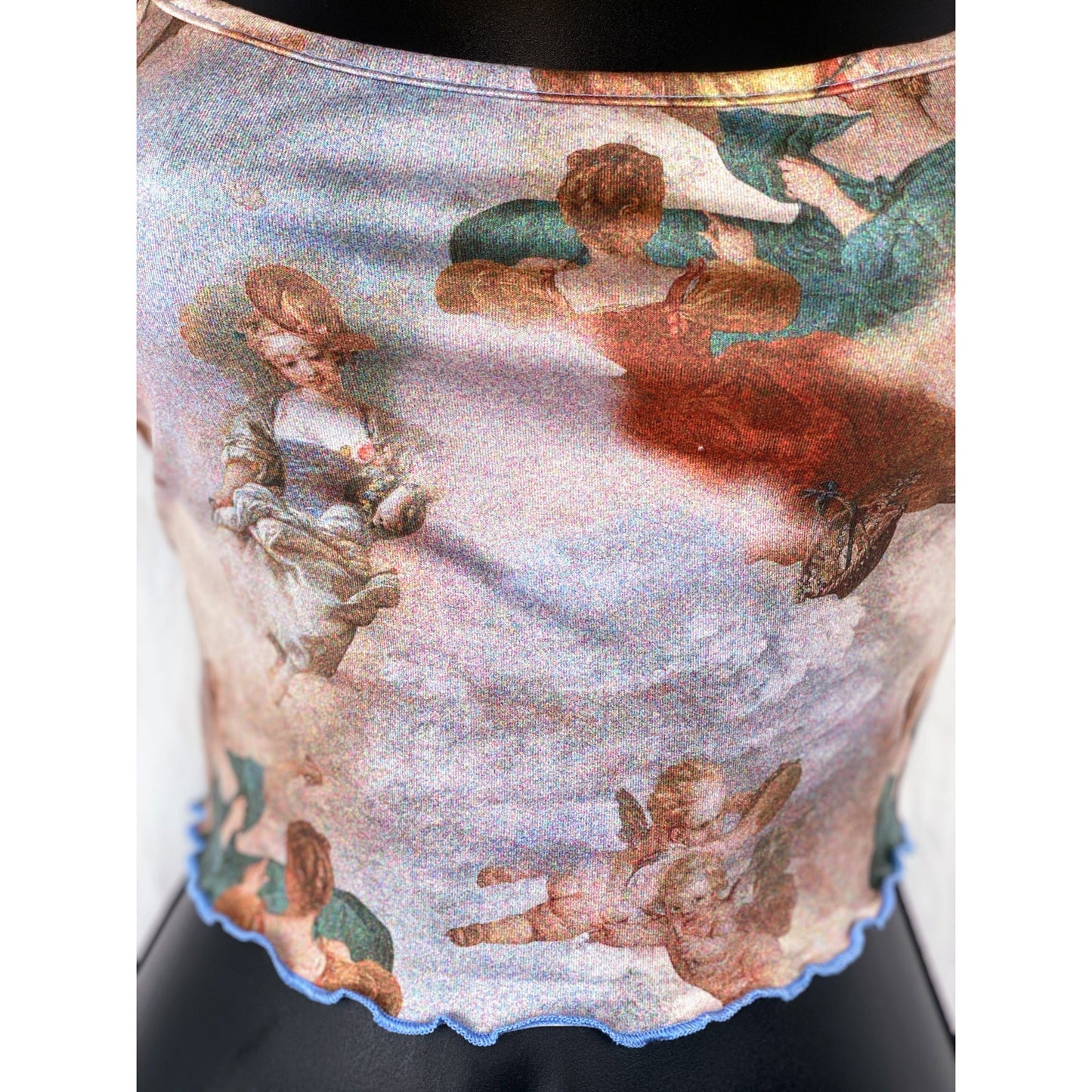 Small Rococo Romantic Print Y2K Lettuce Crop Top