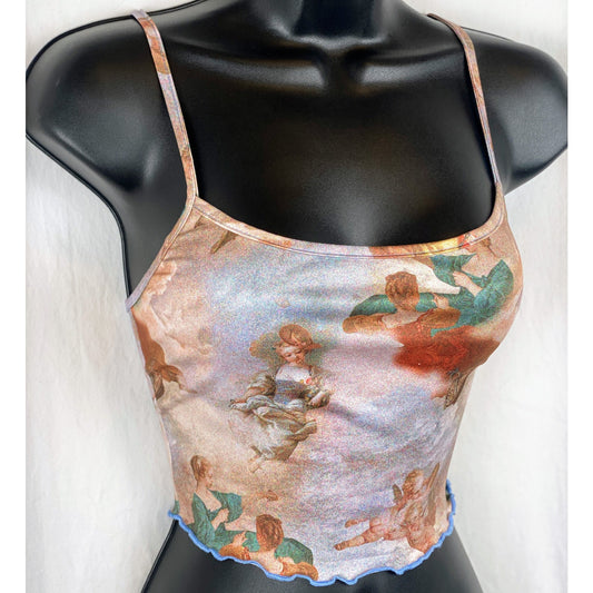 Small Rococo Romantic Print Y2K Lettuce Crop Top