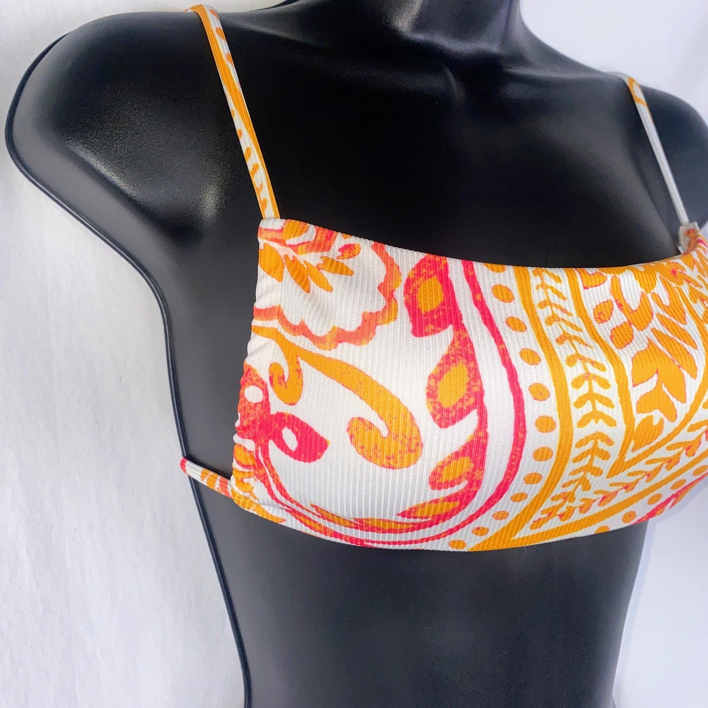 Small Orange Pink Paisley Print Square Neck Bikini