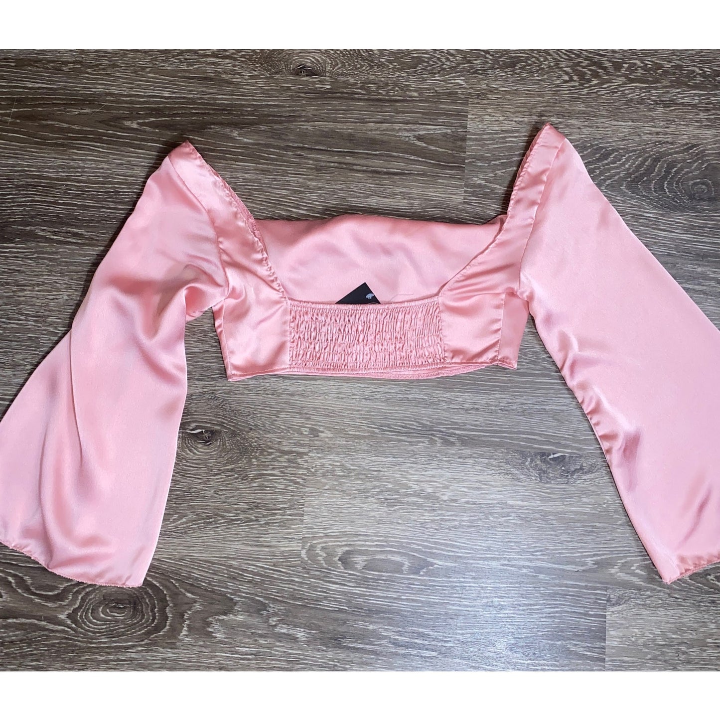 Pink 10 Large Silk Satin Long Sleeve Square Neck Cowl Crop Top