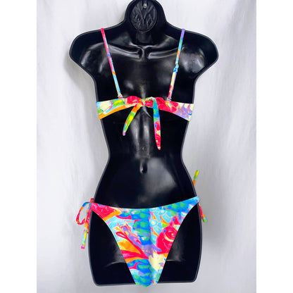 Small Colorful Underwire Retro Adjustable Side Tie Bikini Bathing Suit Set