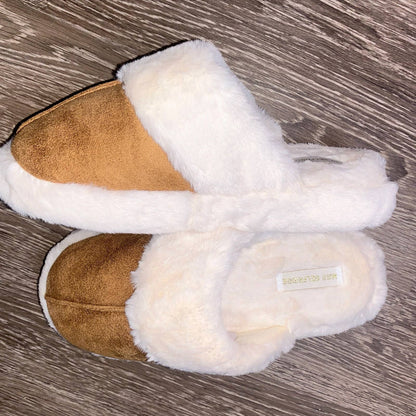 7-8 Vegan Suede Brown Flatform Platform Shearling Slippers