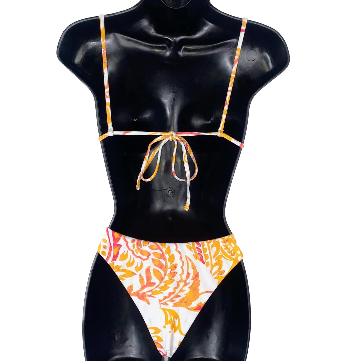 Small Orange Pink Paisley Print Square Neck Bikini