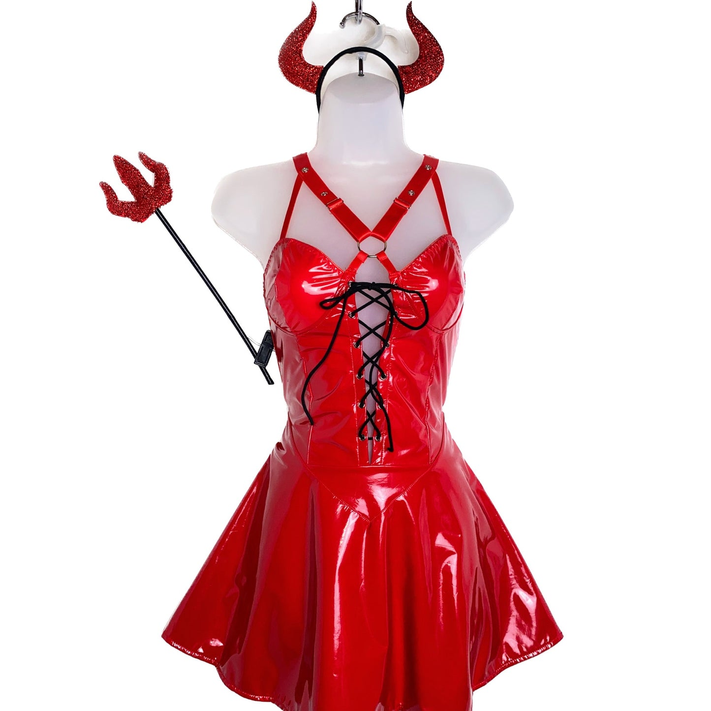 Lace Up Vegan Leather Devil Costume Set