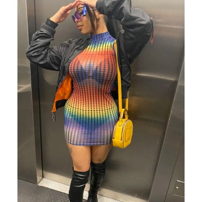 Mesh Rainbow Heatmap Mini Dress