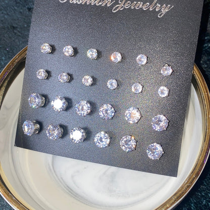 Round Cubic Zirconia Stud Silver Earrings